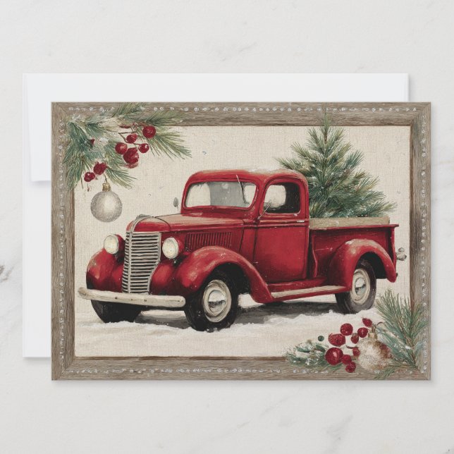 Carte de vœux de Noël rustique avec camion rouge  (Devant)