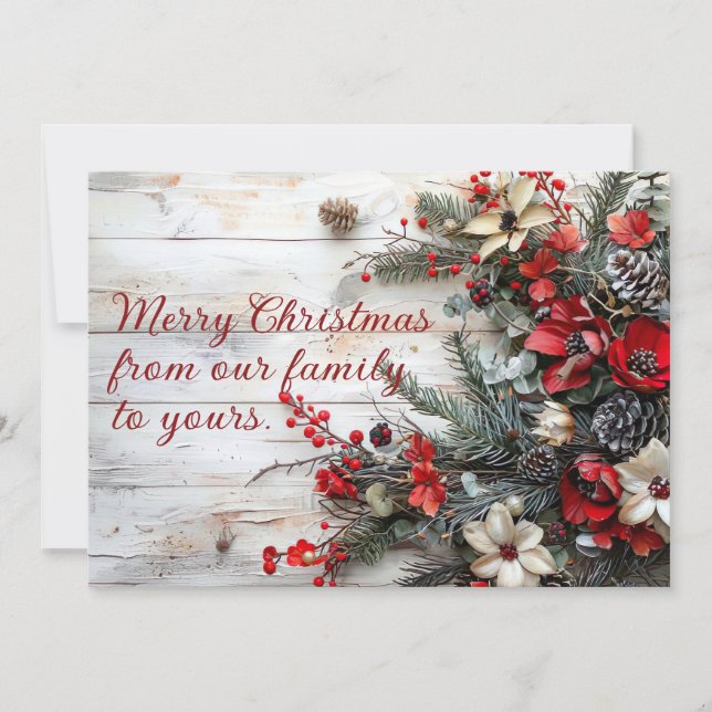 Carte de voeux de Noël rustique avec fleurs (Devant)
