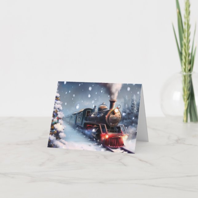 Carte de vœux de Noël scène de train (Devant)