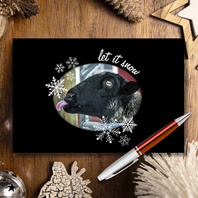 Carte de vœux de Noël Snowflake Sheep: Qu'il neige (Send this sassy sheep to your favorite flakes this holiday season!)