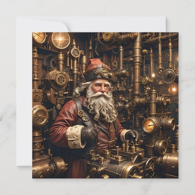 Carte de voeux de Noël Steampunk Père Noël (Devant)