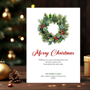 Carte de vœux de Noël traditionnelle avec couronne