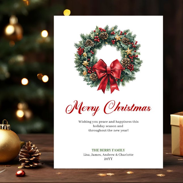 Carte de vœux de Noël traditionnelle avec couronne (Traditional Christmas Wreath Greeting Card Design)