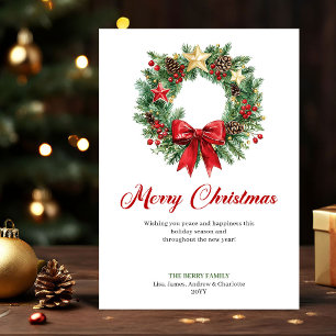 Carte de vœux de Noël traditionnelle avec couronne