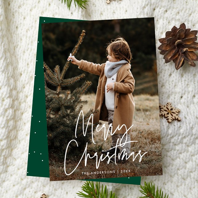 Carte de vœux de Noël verte avec écriture manuscri (Créateur téléchargé)