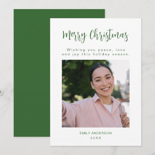 Carte de vœux de Noël verte avec photo de famille 