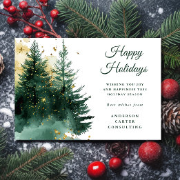 Carte de vœux de Noël verte et or pour entreprise