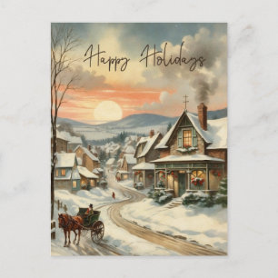 Carte de vœux de Noël Village Vintage Joyeux Noël 