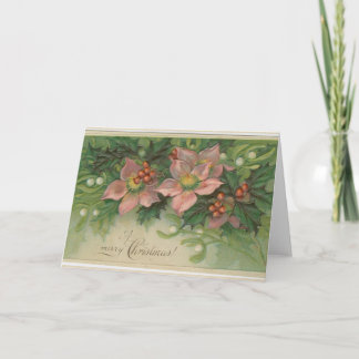 Carte de voeux de Noël Vintage avec fleurs roses