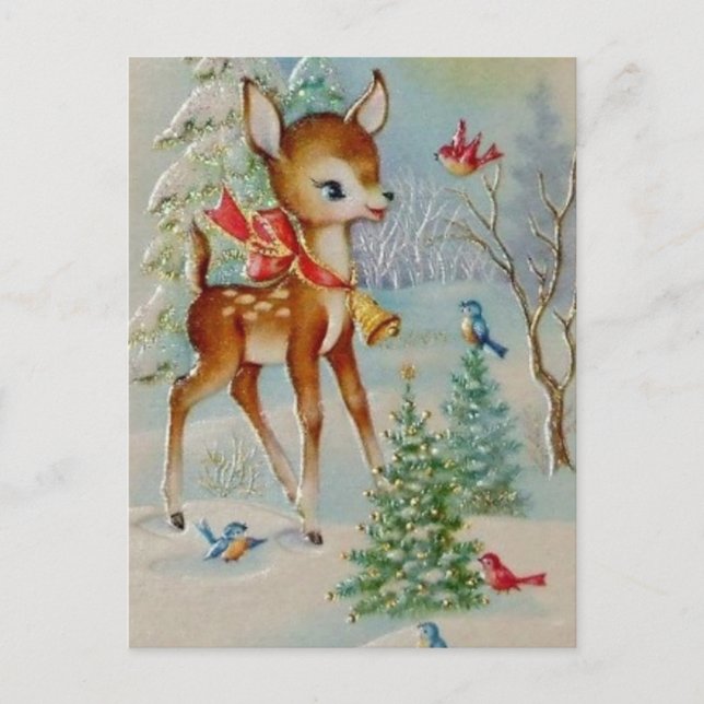Carte de vœux de Noël vintage avec renne (Devant)