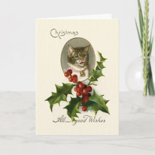 Carte de voeux de Noël vintage Chat