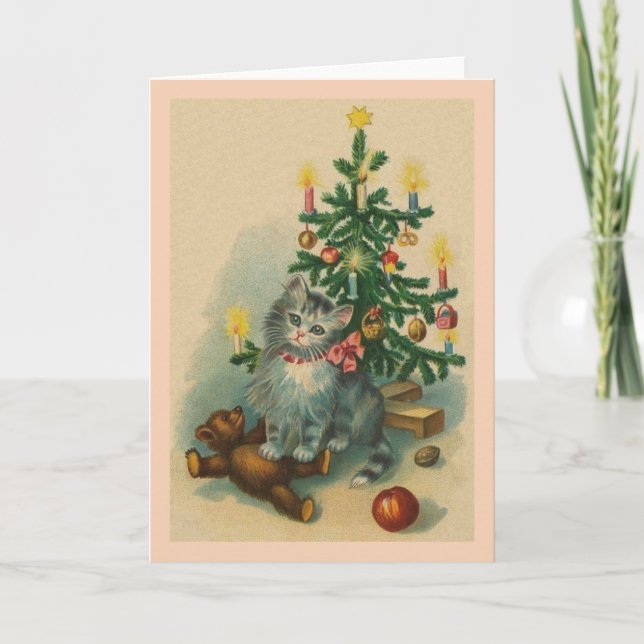Carte de voeux de Noël vintage Chat (Devant)