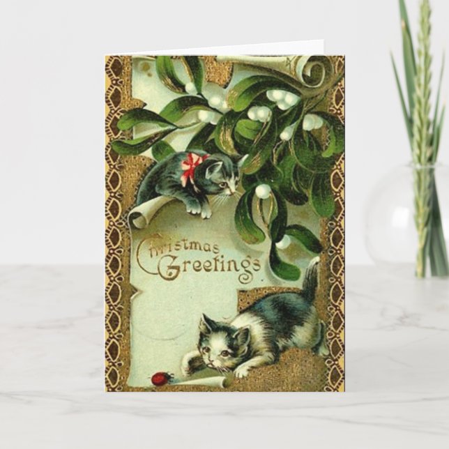 Carte de voeux de Noël vintage Chat (Devant)