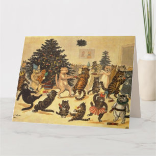 Carte de vœux de Noël vintage chat Louis Wain