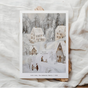 Carte de vœux de Noël vintage de village d'hiver
