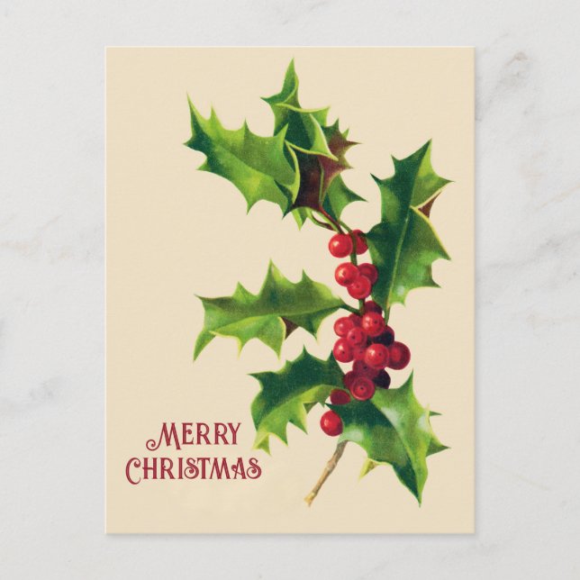 Carte de voeux de Noël vintage Holly (Devant)