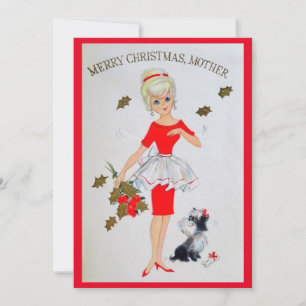 Carte de vœux de Noël vintage joyeuse mère férié