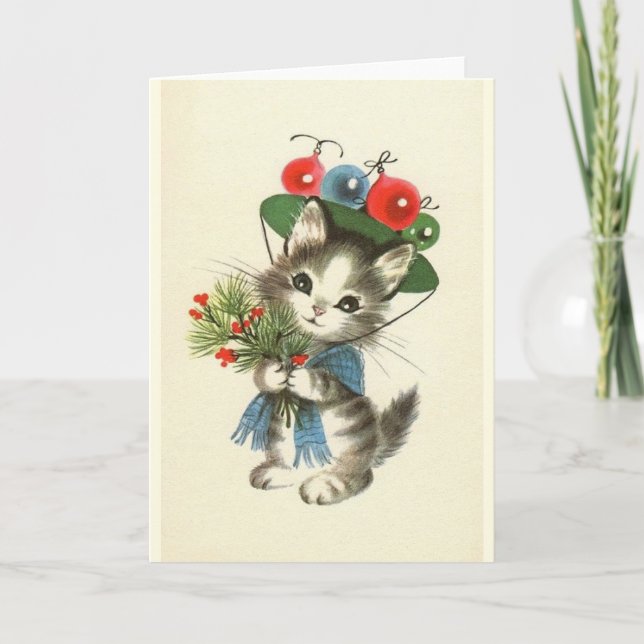Carte de voeux de Noël vintage Kitten (Devant)