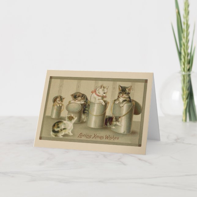 Carte de voeux de Noël vintage Kittens (Devant)