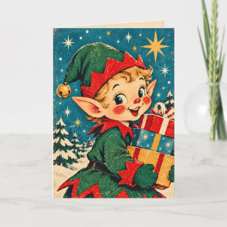 Carte de vœux de Noël vintage rétro Elfe de Noël