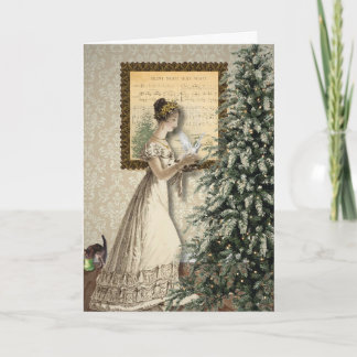 Carte de vœux de Noël vintage Scène de nuit silenc