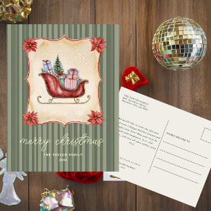 Carte de vœux de Noël vintage Traîneau vintage