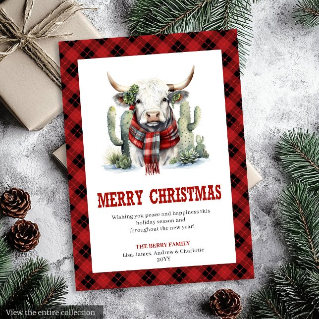 Carte de vœux de Noël Western Plaid Buffalo (Western Plaid Buffalo Christmas Greeting Card)