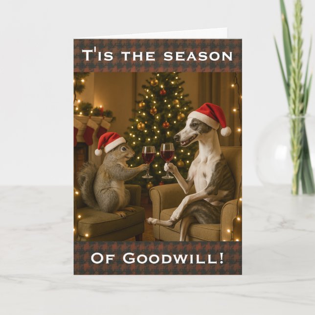 Carte de vœux de Noël Whippet et écureuil (Devant)