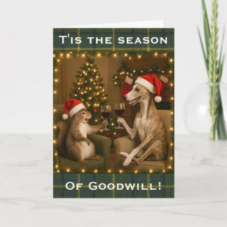 Carte de vœux de Noël Whippet et écureuil