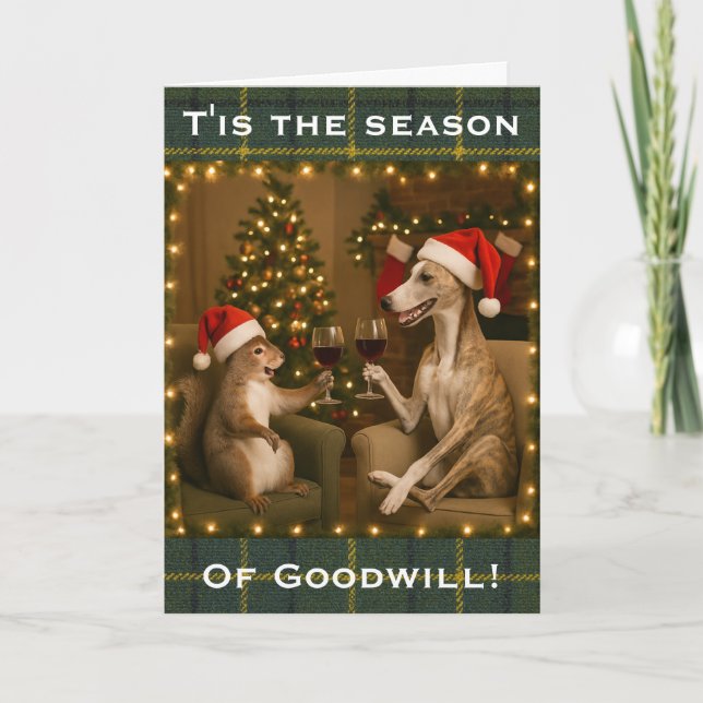 Carte de vœux de Noël Whippet et écureuil (Devant)