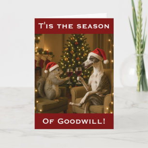 Carte de vœux de Noël Whippet et Écureuil