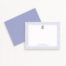 Carte de vœux de nurserie Teddy Bear Blue Stripe P