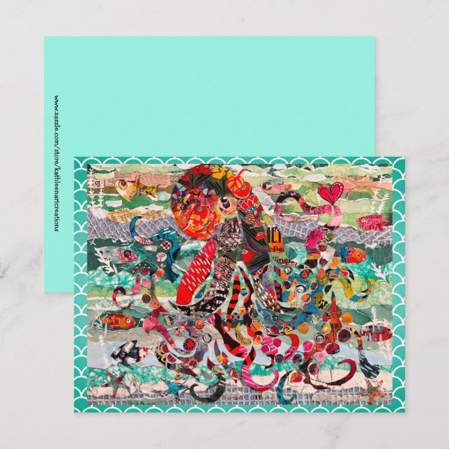 Carte de voeux de Octopus multimédia colorée (Devant / Derrière)