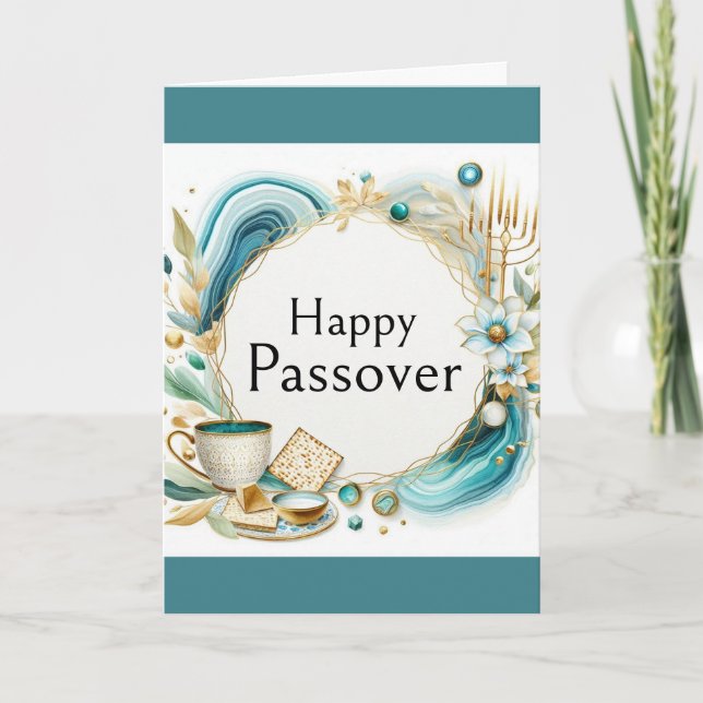 Carte de vœux de Pâque joyeuse - Agate bleu or (Devant)