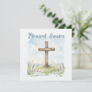 Carte de vœux de Pâques aquarelle croix bénie