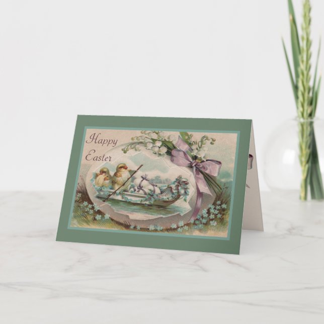 Carte de vœux de Pâques avec des poussins qui rame (Devant)
