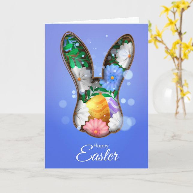 Carte de vœux de Pâques avec illustration de lapin (Fleur jaune)
