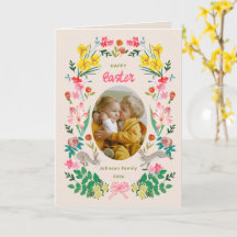 Carte de vœux de Pâques avec lapin floral pour pho