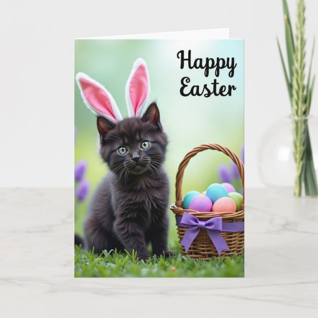 Carte de vœux de Pâques avec un adorable chaton (Devant)