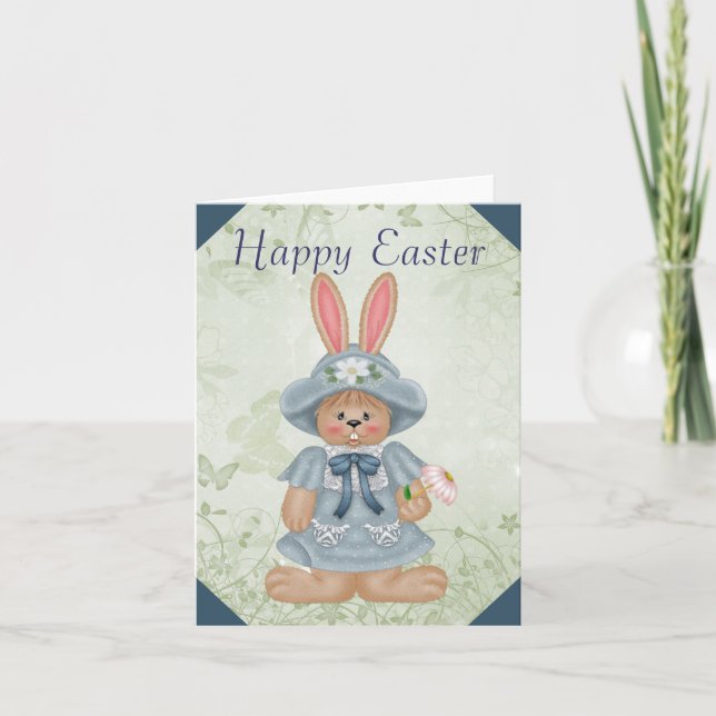 Carte de voeux de Pâques Bleu Bunny mignonne (Devant)