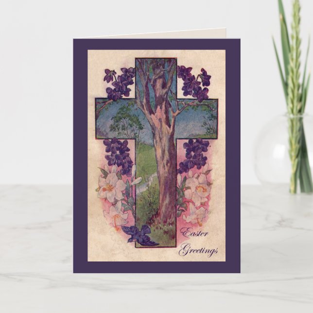 Carte de voeux de Pâques Croix et Arbre (Devant)