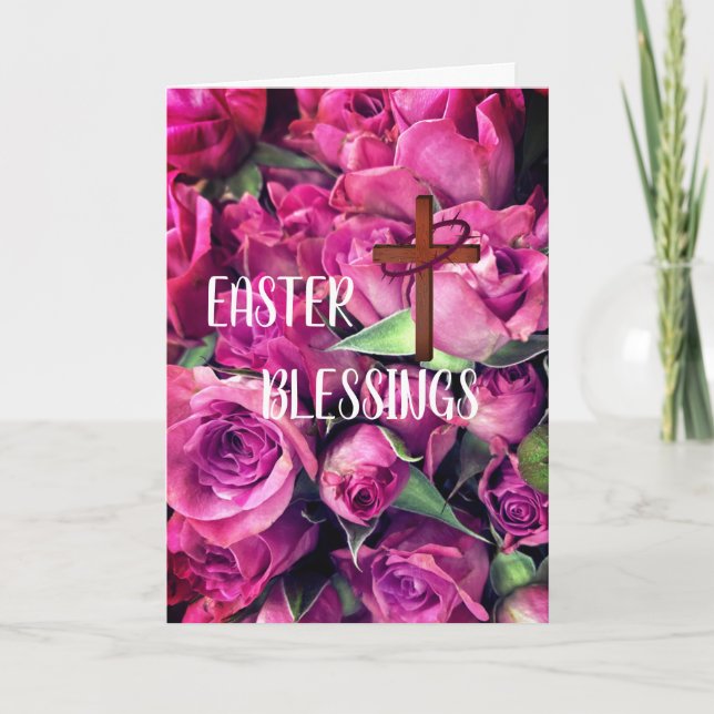 Carte de vœux de Pâques croix roses roses (Devant)