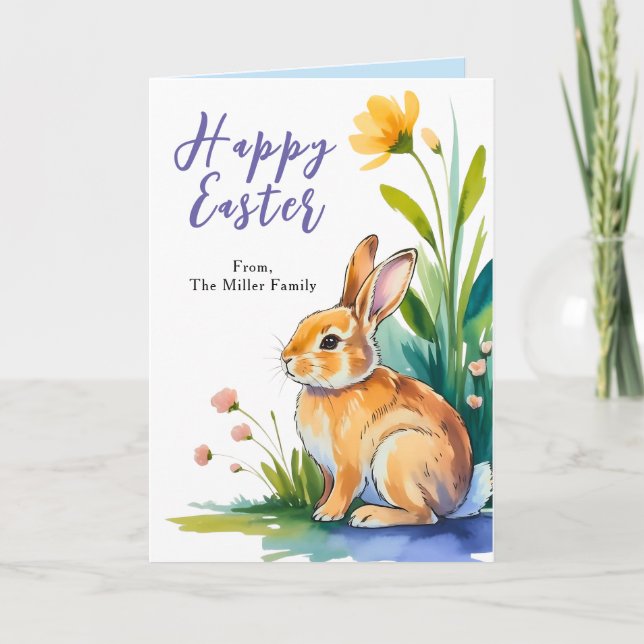 Carte de vœux de Pâques de printemps de lapin char (Devant)