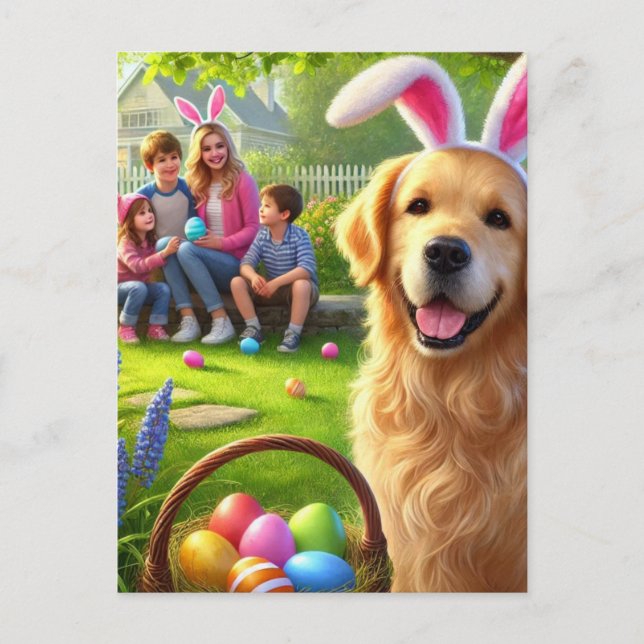 Carte de vœux de Pâques en famille avec Golden Ret (Devant)