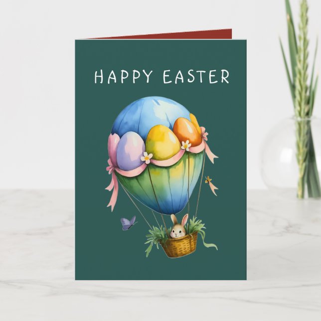 Carte de vœux de Pâques en montgolfière Bunny (Devant)