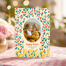 Carte de vœux de Pâques Famille Joyeuse Tulipe Col
