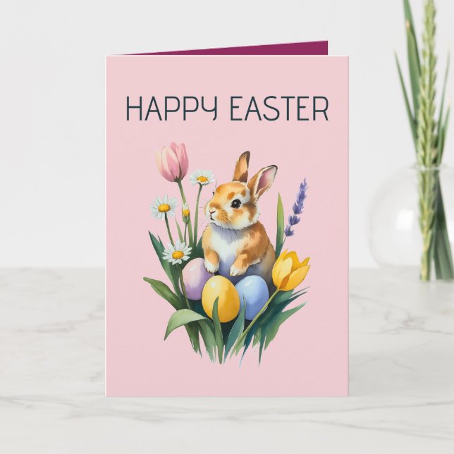 Carte de vœux de Pâques florale avec un mignon lap (Devant)