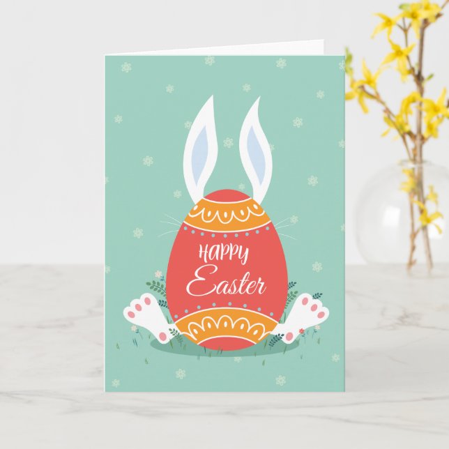 Carte de vœux de Pâques joyeuse mignonne avec lapi (Fleur jaune)