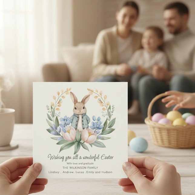 Carte de vœux de Pâques lapin de Pâques florale (Créateur téléchargé)