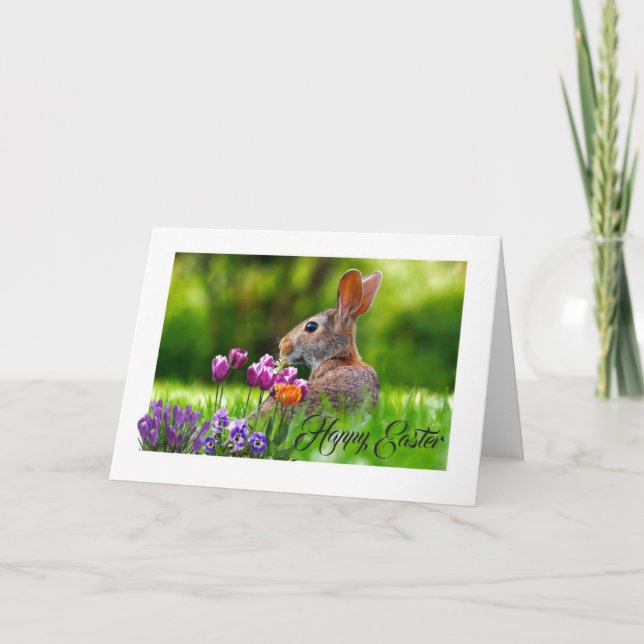 Carte de vœux de Pâques Lapin Heureux (Devant)